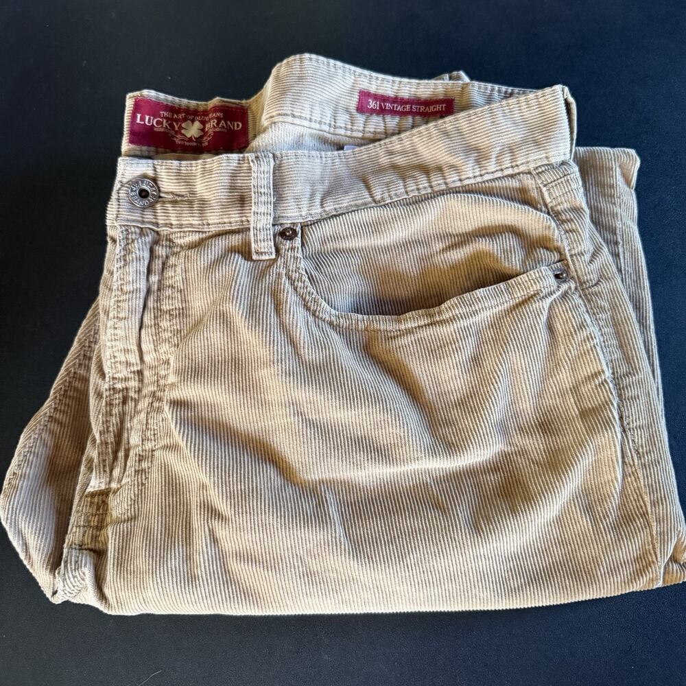 Lucky Brand 361 Vintage Straight Corduroy Pants Mens 40x32 Khaki Beige Cotton - Picture 10 of 12